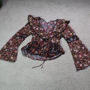 BCBGeneration Size S Black Floral Print Blouse